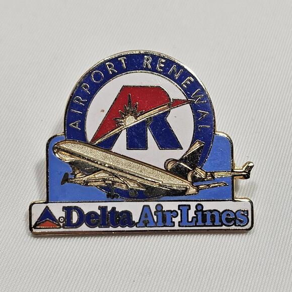 Vintage Delta Air Lines Airport Renewal 1999 Aviation Lapel Hat Pin Gold Tone